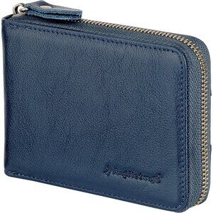 Men's Leather Navy Blue Bifold Beautiful Small Leather Credit Card Zipper Around
